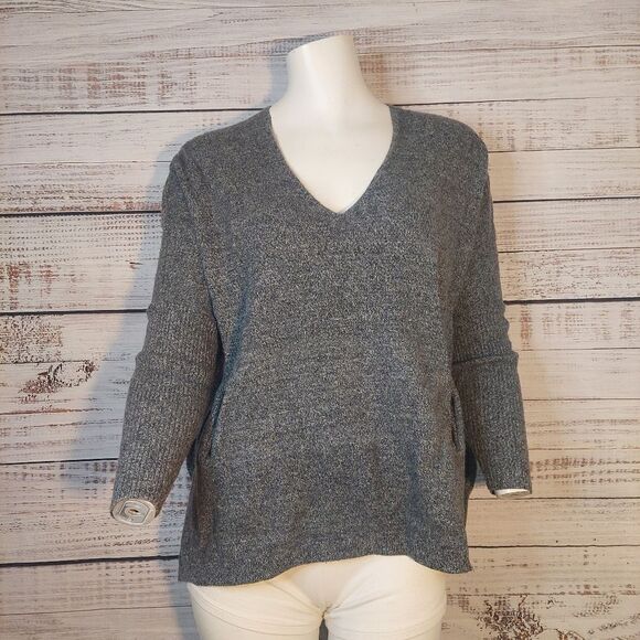 Babaton Aritzia Wool Linen Blend Black Gray V-Neck Pullover Top Women's Sz S/M - Picture 1 of 12